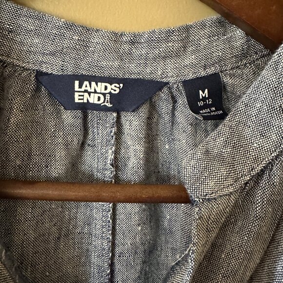 Lands End 100% Linen Midi Dress Chambray Blue Womens Medium 10-12 - Picture 3 of 6